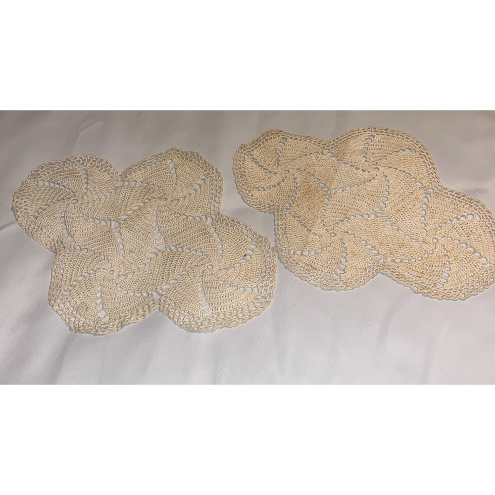 vintage lace doilies lot‎ of 2 , Coffee Stained, estate find